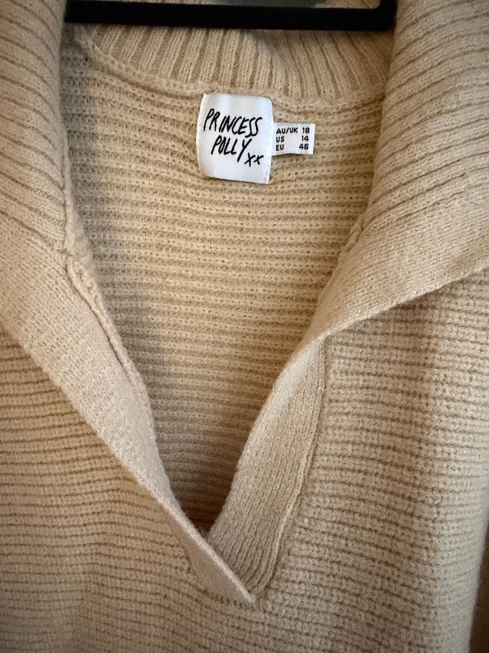 Princess Polly Beige Ribbed V-Neck Sweater - Picture 2 of 4